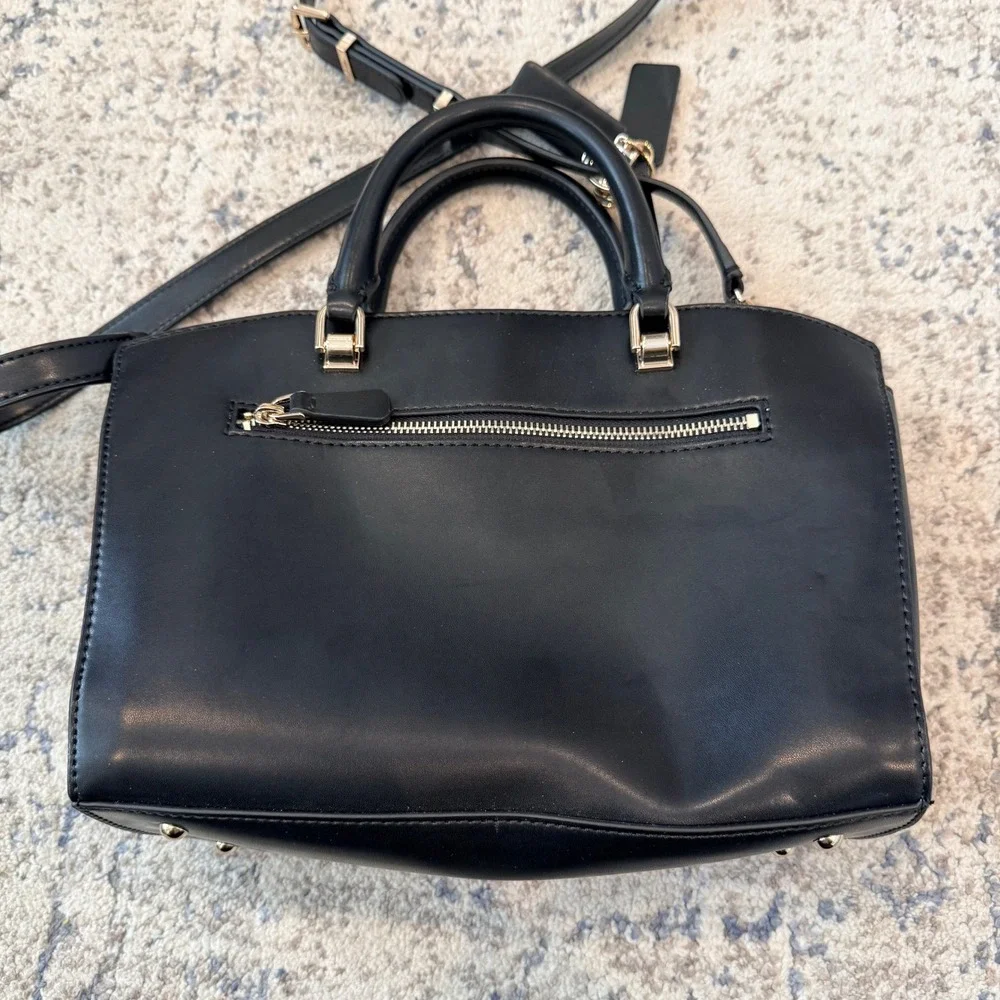 Guess Black Faux‎ Leather Satchel Crossbody Handbag Gold Hardware Lock Detail